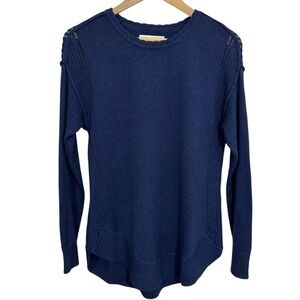 Aventura Pima Cotton/Merino Wool Knit Sweater Womens S Navy Blue Minimalist EUC